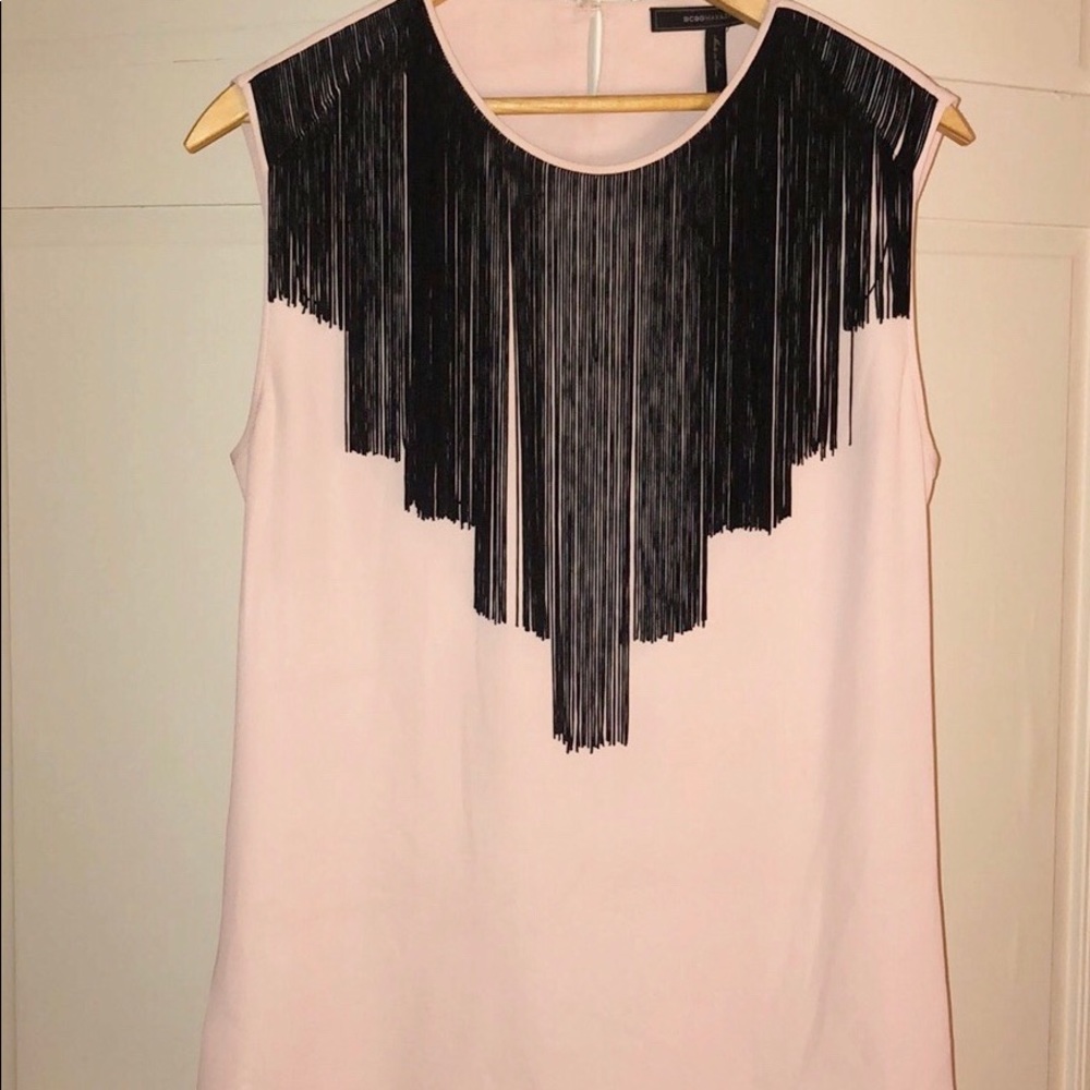 Sold BCBGMAXAZRIA Fringe Trim Top, Size M
